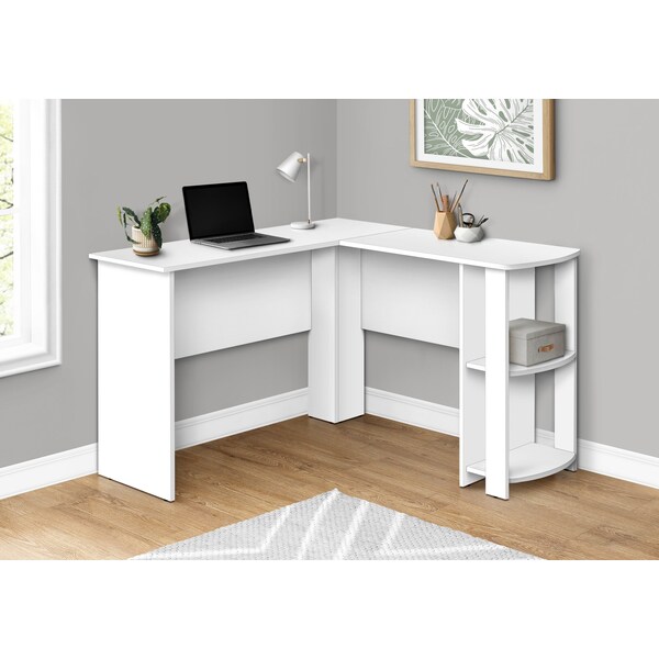 Monarch Specialties Computer Desk, Home Office, Corner, Storage Shelves, 48 in.L, L Shape, Work, Laptop, White Laminate - I 7723