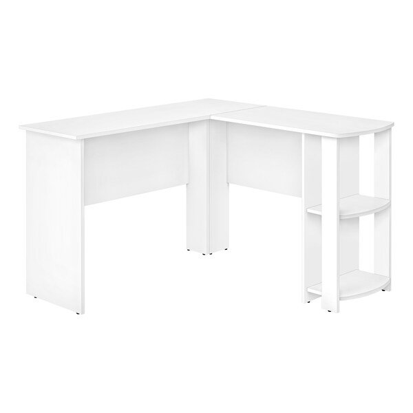 Monarch Specialties Computer Desk, Home Office, Corner, Storage Shelves, 48 in.L, L Shape, Work, Laptop, White Laminate - I 7723