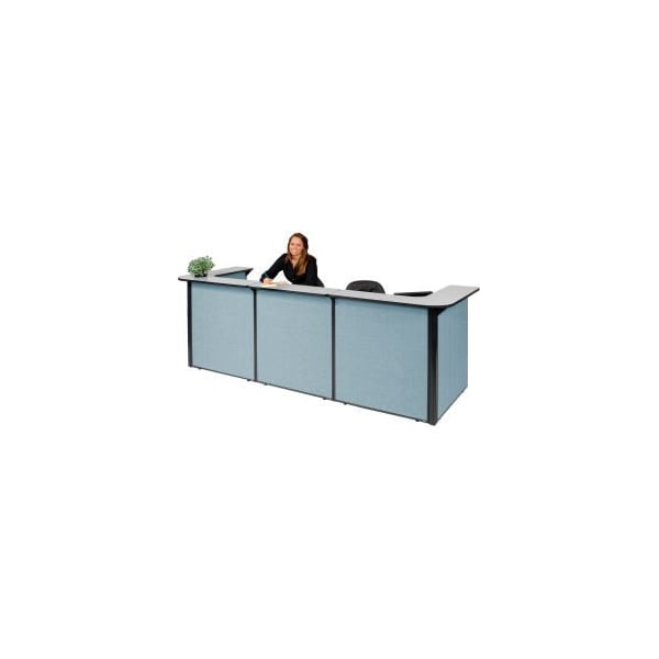 Global Equipment Interion    U-Shaped Reception Station, 124"W x 44"D x 44"H, Gray counter, Blue Panel - 249010GB