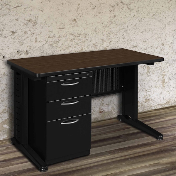 Regency Fusion Teachers Desk W/ Single Pedestal Drawer Unit, 48 in W X Wood, Metal, Neo Walnut - MSP4824NW