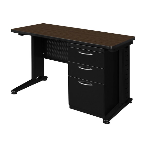 Regency Fusion Teachers Desk W/ Single Pedestal Drawer Unit, 48 in W X Wood, Metal, Neo Walnut - MSP4824NW