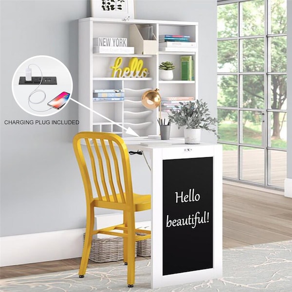 Utopia Alley 31.5 x 7 x 31.5 in. Fold-Out Convertible Desk with Large Storage Cabinet, White - SH71WWE
