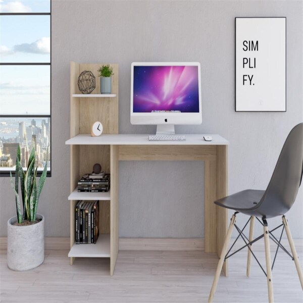 Depot E-Shop 120 in. Toronto Writing Desk, White & Pine - DE-EDB5560