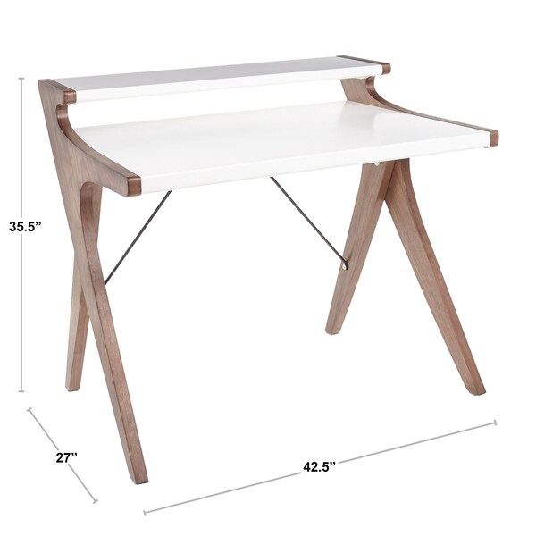 Lumisource Archer Desk in Walnut Wood with White Wood Top - OFD-ARCHER WLW