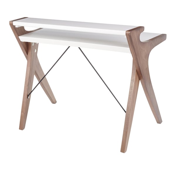Lumisource Archer Desk in Walnut Wood with White Wood Top - OFD-ARCHER WLW