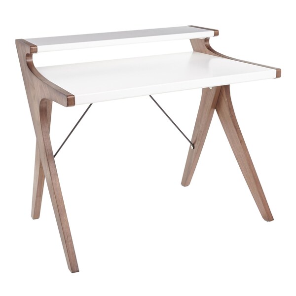 Lumisource Archer Desk in Walnut Wood with White Wood Top - OFD-ARCHER WLW