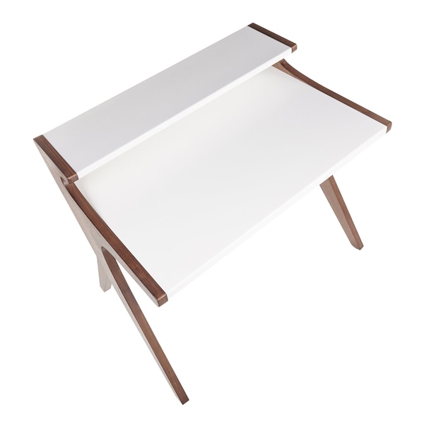 Lumisource Archer Desk in Walnut Wood with White Wood Top - OFD-ARCHER WLW