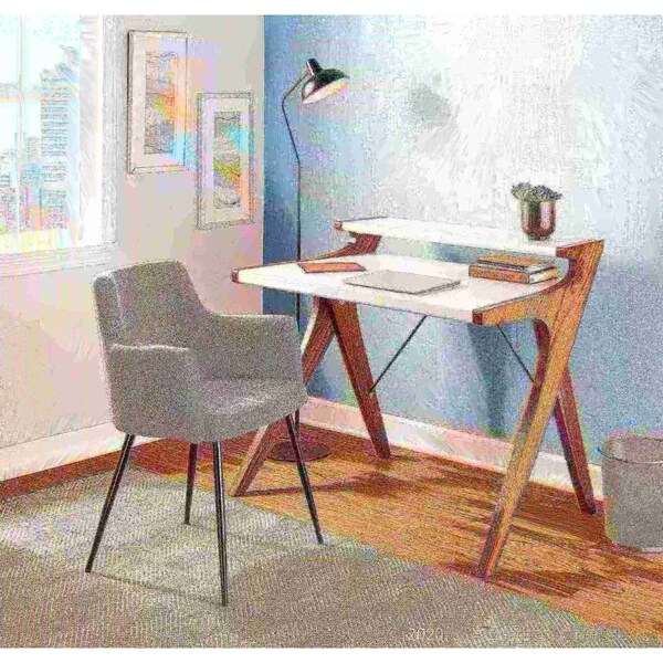 Lumisource Archer Desk in Walnut Wood with White Wood Top - OFD-ARCHER WLW