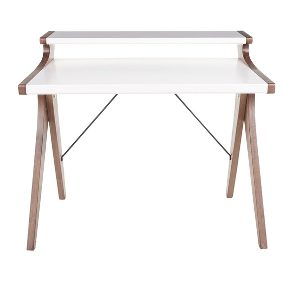 Lumisource Archer Desk in Walnut Wood with White Wood Top - OFD-ARCHER WLW