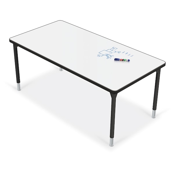 Mooreco Porcelain Desktop, 30x60 Hierarchy Table with Black Direct Mount Shapes Legs - 70524