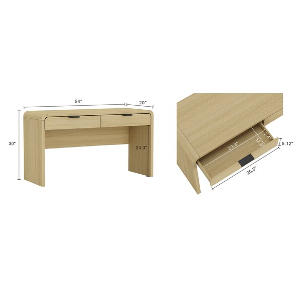 Manhattan Comfort Grace 54in Home Office Desk in Natural Oak and Black - DK001-NO