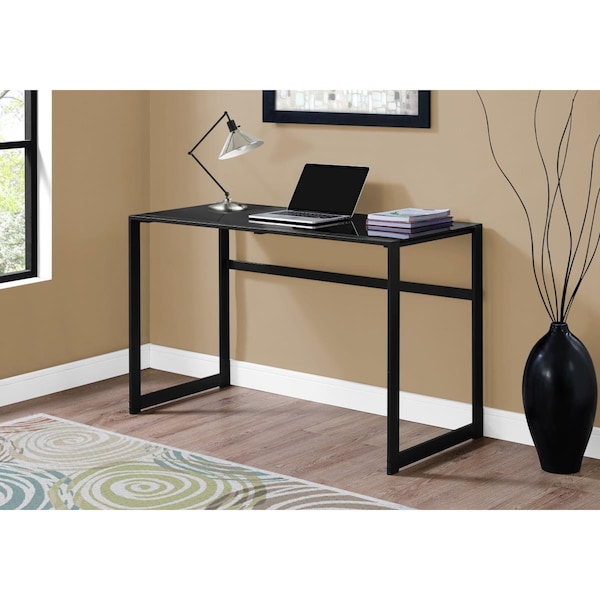 Gfancy Fixtures 30 in. Metal & Black Tempered Glass Computer Desk - GF2474570