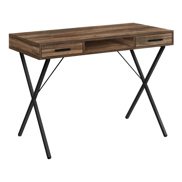 Monarch Specialties Computer Desk, Home Office, Laptop, Left, Right Set-up, Storage Drawers, 42"L, Work, Metal, Brown - I 7794