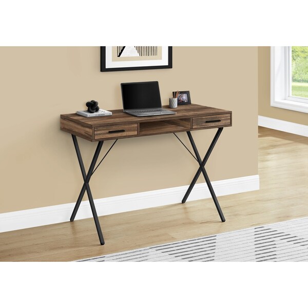 Monarch Specialties Computer Desk, Home Office, Laptop, Left, Right Set-up, Storage Drawers, 42"L, Work, Metal, Brown - I 7794