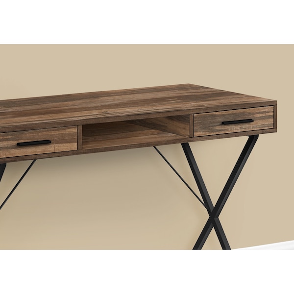 Monarch Specialties Computer Desk, Home Office, Laptop, Left, Right Set-up, Storage Drawers, 42"L, Work, Metal, Brown - I 7794