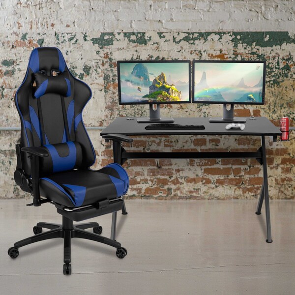 Flash Furniture Black Gaming Desk-Cup Holder/Reclining Chair Set - BLN-X30D1904-BL-GG