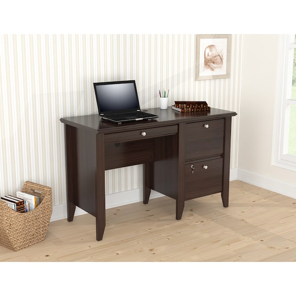 Inval Writing Desk 47.6 in. W Espresso Wengue Rectangular 2 -Drawer with Cabinet - ES-9303