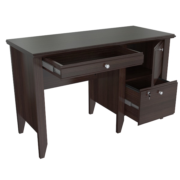 Inval Writing Desk 47.6 in. W Espresso Wengue Rectangular 2 -Drawer with Cabinet - ES-9303
