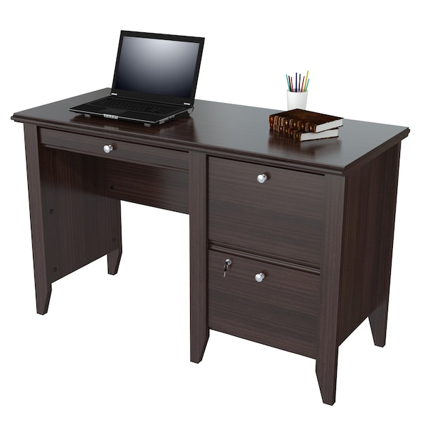Inval Writing Desk 47.6 in. W Espresso Wengue Rectangular 2 -Drawer with Cabinet - ES-9303