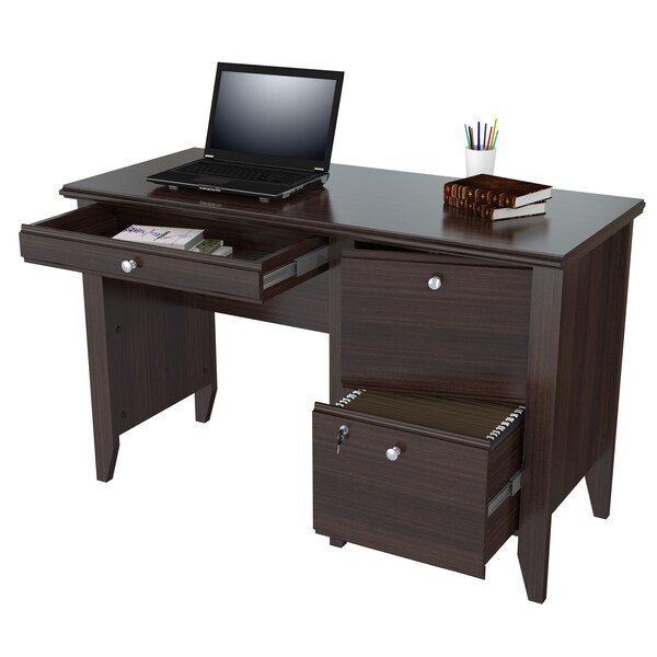 Inval Writing Desk 47.6 in. W Espresso Wengue Rectangular 2 -Drawer with Cabinet - ES-9303
