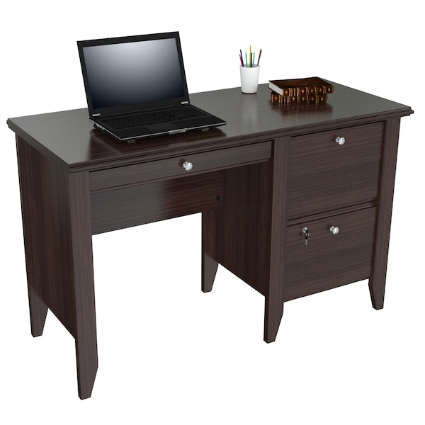 Inval Writing Desk 47.6 in. W Espresso Wengue Rectangular 2 -Drawer with Cabinet - ES-9303