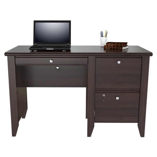 Inval Writing Desk 47.6 in. W Espresso Wengue Rectangular 2 -Drawer with Cabinet - ES-9303
