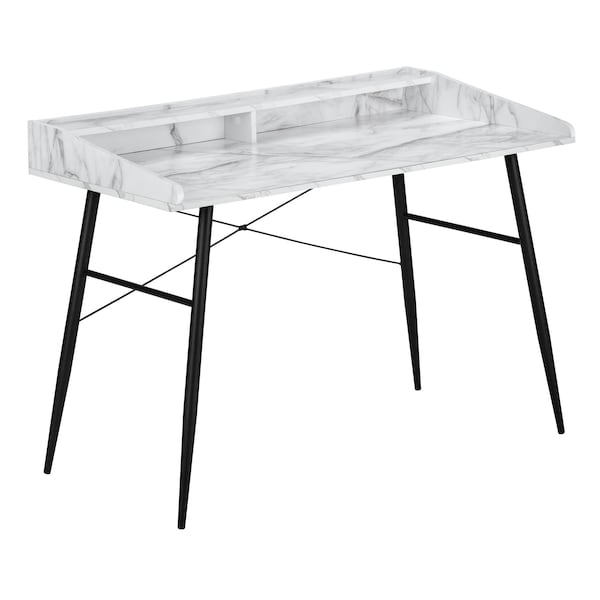 Monarch Specialties Computer Desk, Home Office, Laptop, Storage Shelves, 48"L, Work, Metal, White Marble Look, Black - I 7539
