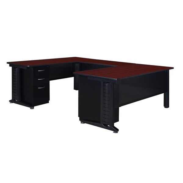 Fusion U Shaped Desk Double Pedestal U-Desk, 72", 48" Bridge, 102" D X 29" H, 72" W X Mahogany - MUD723048MH