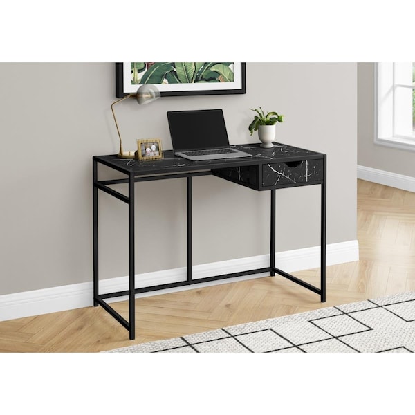 Daphnes Dinnette 42 in. Metal Computer Desk Black Marble-Look - Black - DA3076404
