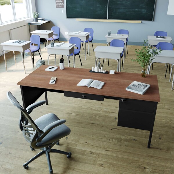 Flash Furniture 30 in D X Walnut, 70 in W X - GC-M-BLK-177-WLN-GG