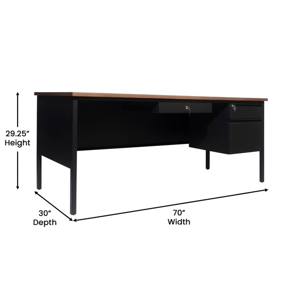 Flash Furniture 30 in D X Walnut, 70 in W X - GC-M-BLK-177-WLN-GG
