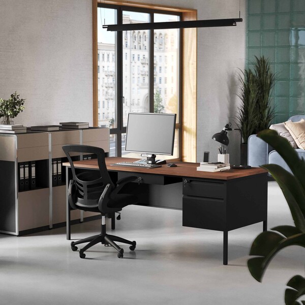 Flash Furniture 30 in D X Walnut, 70 in W X - GC-M-BLK-177-WLN-GG