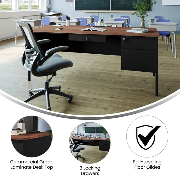 Flash Furniture 30 in D X Walnut, 70 in W X - GC-M-BLK-177-WLN-GG