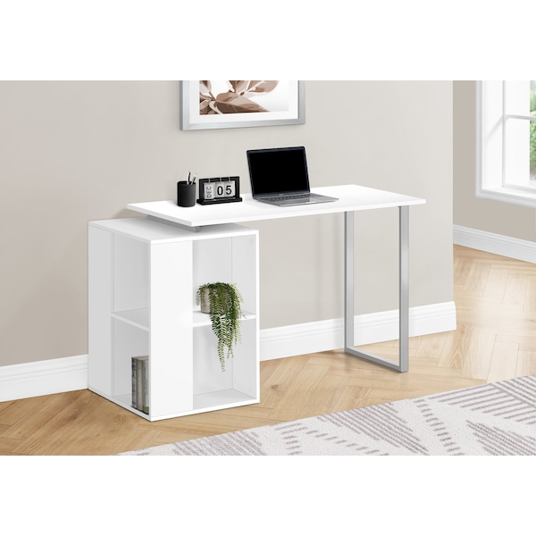 Monarch Specialties Computer Desk, Home Office, Left/Right Set-up, Storage Shelves, 55in.L, Work, Laptop, White Laminate - I 7600