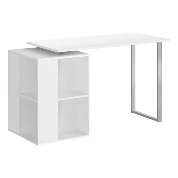 Monarch Specialties Computer Desk, Home Office, Left/Right Set-up, Storage Shelves, 55in.L, Work, Laptop, White Laminate - I 7600
