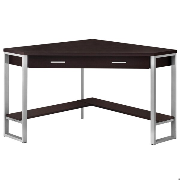 Homeroots 30 in. Cappuccino Particle Board & Silver Metal Computer Desk - 333555