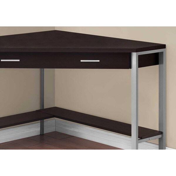 Homeroots 30 in. Cappuccino Particle Board & Silver Metal Computer Desk - 333555