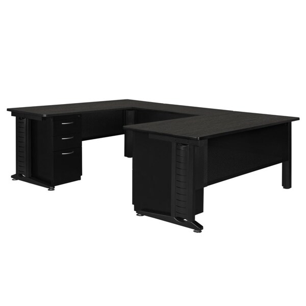 Regency Fusion U-Desks with Storage, 96 D X 29 H, 66 W X Wood, Metal, Ash Grey - MUD663042AG