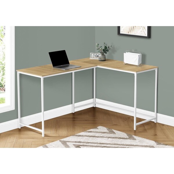 Clean Choice 58 in. Computer Desk Natural & White Metal Corner - CL3291959