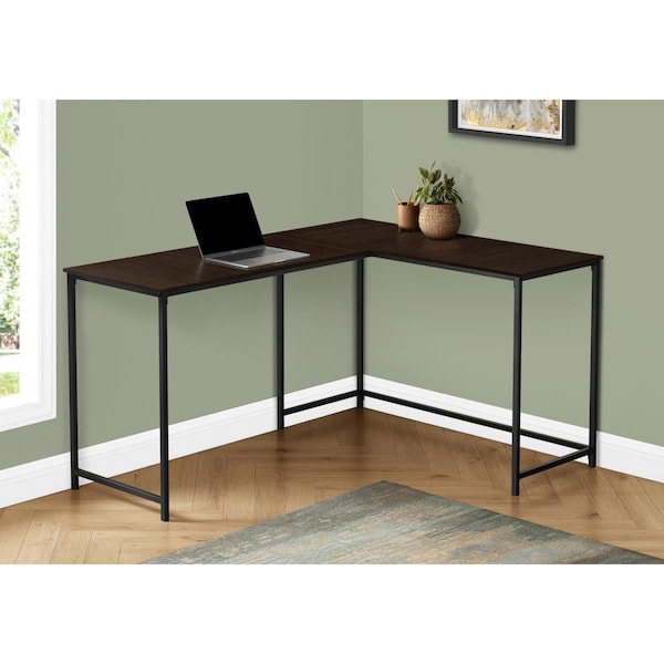 Daphnes Dinnette 58 in. Metal Corner Computer Desk, Espresso Top - Black - DA2618273