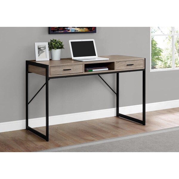 Gfancy Fixtures 32.75 in. Dark Taupe MDF & Black Metal Computer Desk - GF3097452