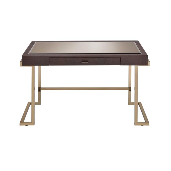 Oceantailer Home Roots Furniture  30 x 44 x 19 in. Mirror & MDF Desk - Espresso PU & Champagne - 286396