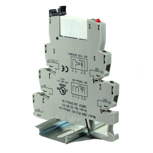 Asi Relay Terminal Block, 24Vac/dc Interposing Relay, 24V Relay DIN Rail Mount, 250Vac, 6A Contact - ASI328003