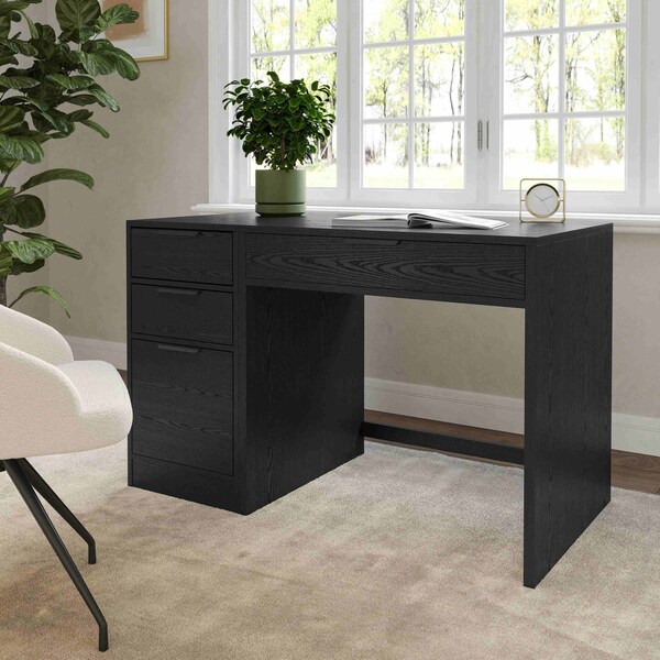 Martha Stewart Kayden Single-Drawer Desk w/3 Drawer File Cabinet in Black w/Oil Rubbed Bronze Hardware - KHO-23042-TBFC-BK-BK-MS