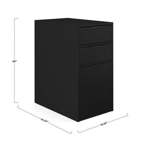 Martha Stewart Kayden Single-Drawer Desk w/3 Drawer File Cabinet in Black w/Oil Rubbed Bronze Hardware - KHO-23042-TBFC-BK-BK-MS
