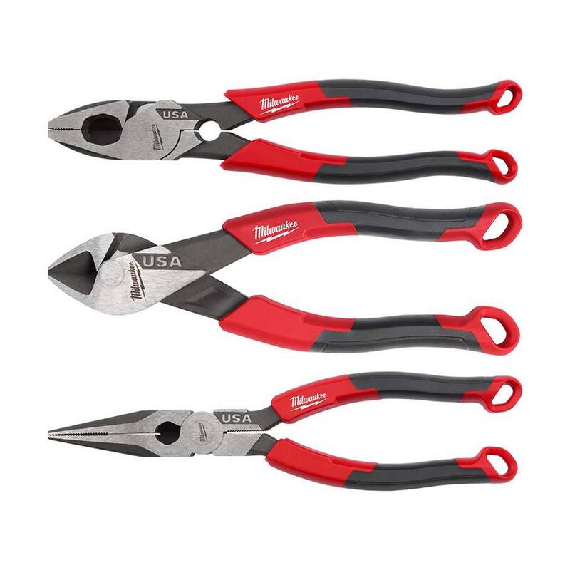 Milwaukee Linesman Plier Comfort Grip/Thread Cleaner & 8 in. Long Nose Plier Comfort Grip & 6 in. Diagonal Plier w/Comfort Grip - MT550T-MT556-MT555
