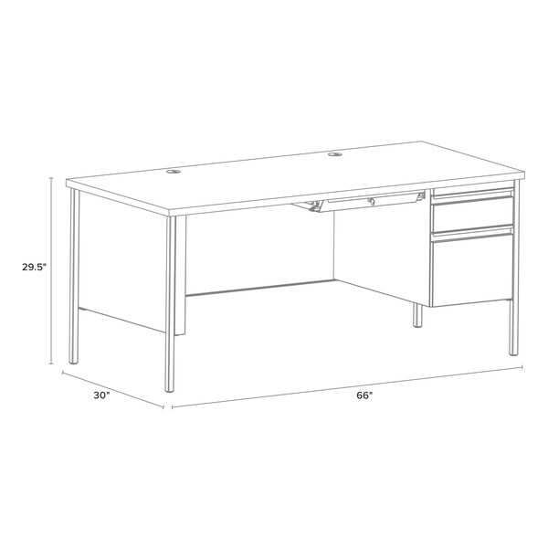 Hirsh Right-Hand Single Pedestal File Office Desk W/ Center Drawer, 30 in D X 29.5 in H, 66 in W X - 20096