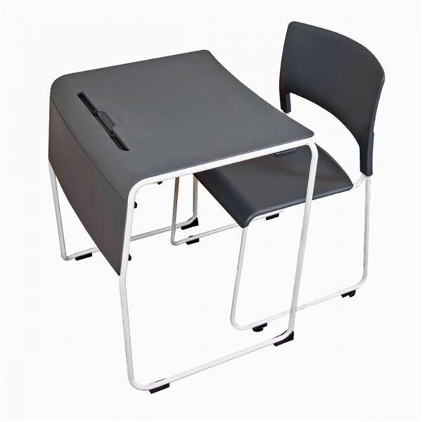 Luxor Furniture Luxor Furniture STUDENT-STK1PK Lightweight Stackable Student Desk & Chair; Slate Gray & White - STUDENT-STK1PK