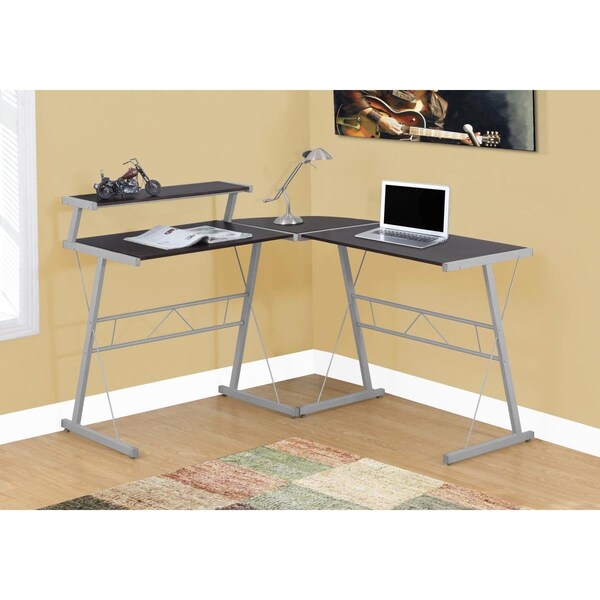 Gfancy Fixtures 36.75 in. Cappuccino MDF & Silver Metal Computer Desk - GF3092264