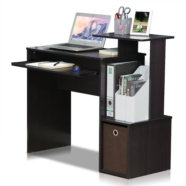 Furinno Econ Multipurpose Home Office Computer Writing Desk with Bin, Dark Walnut - 12095DWN